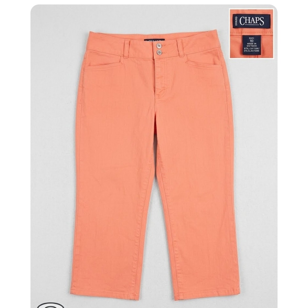 Chaps Womens Coral Orange Stretch Cotton Cropped Capri Pants Size 10